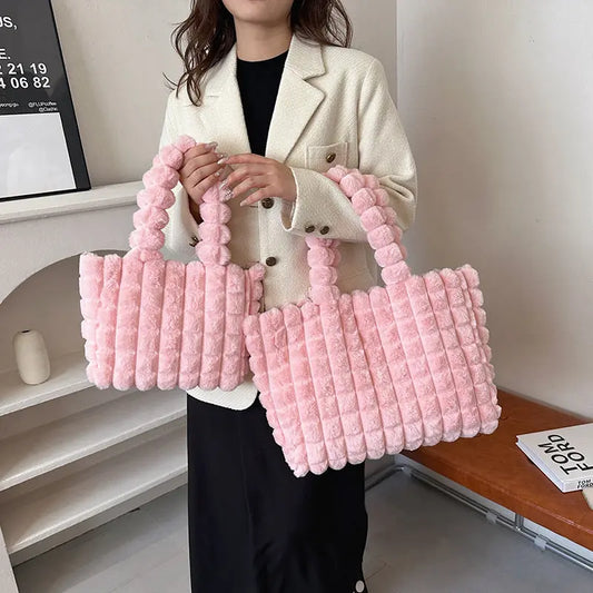 Plaid Handbags Winter Fashion High Capacity Shopping Plush Bag Korean Style Personalized Designer Luxury Tote Bags For Women - TechClub868