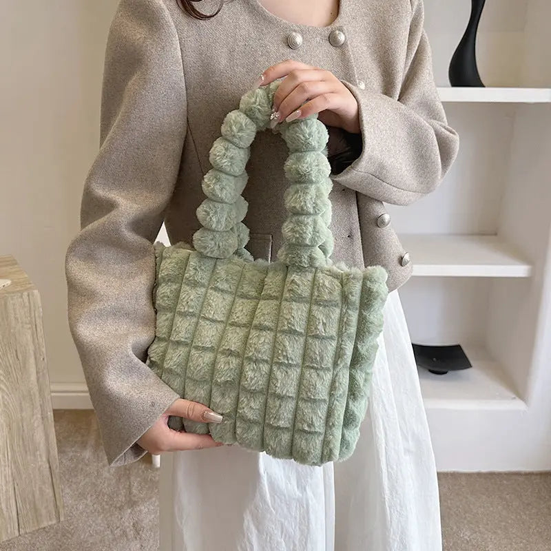 Plaid Handbags Winter Fashion High Capacity Shopping Plush Bag Korean Style Personalized Designer Luxury Tote Bags For Women - TechClub868