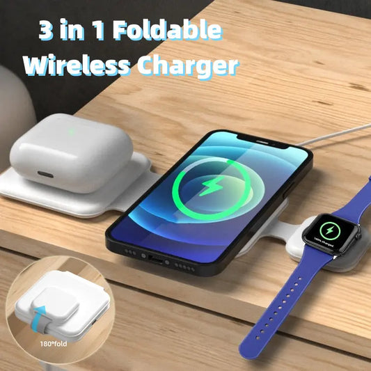 3 In 1 Magnetic Foldable Wireless Charger Charging Station Multi-device Folding Cell Phone Wireless Charger Gadgets - TechClub868