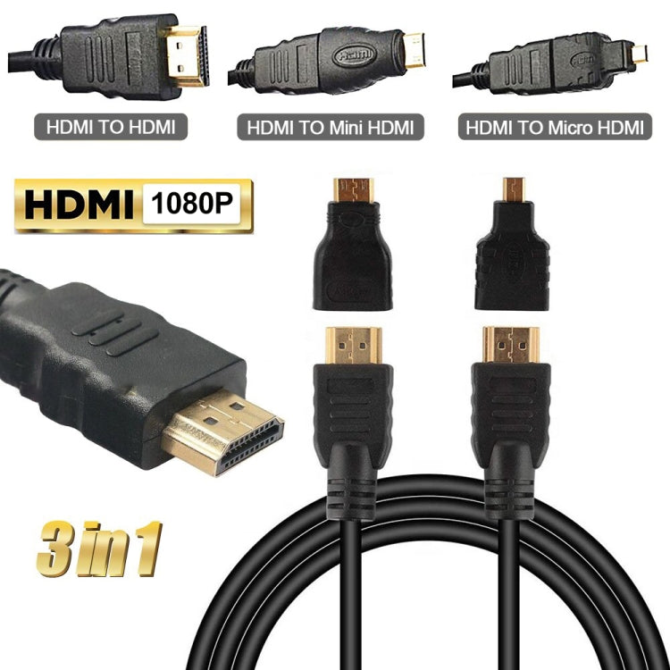 3 in 1 Full HD 1080P HDMI Cable Adaptor Kit (1.5m HDMI Cable + HDMI to Mini HDMI Adaptor + HDMI to Micro HDMI Adaptor) TechClub868