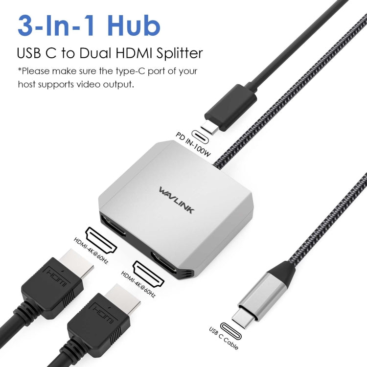 WAVLINK WL-UHP510Pro 4K/60Hz Video Converter USB-C Male to Dual HDMI Female Adapter WAVLINK