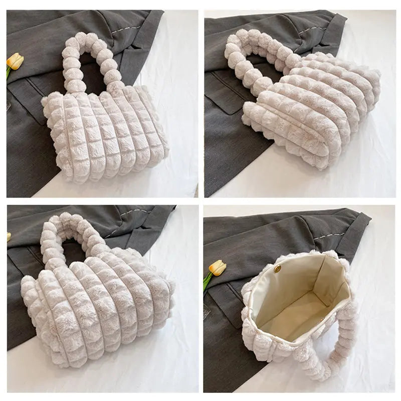 Plaid Handbags Winter Fashion High Capacity Shopping Plush Bag Korean Style Personalized Designer Luxury Tote Bags For Women - TechClub868