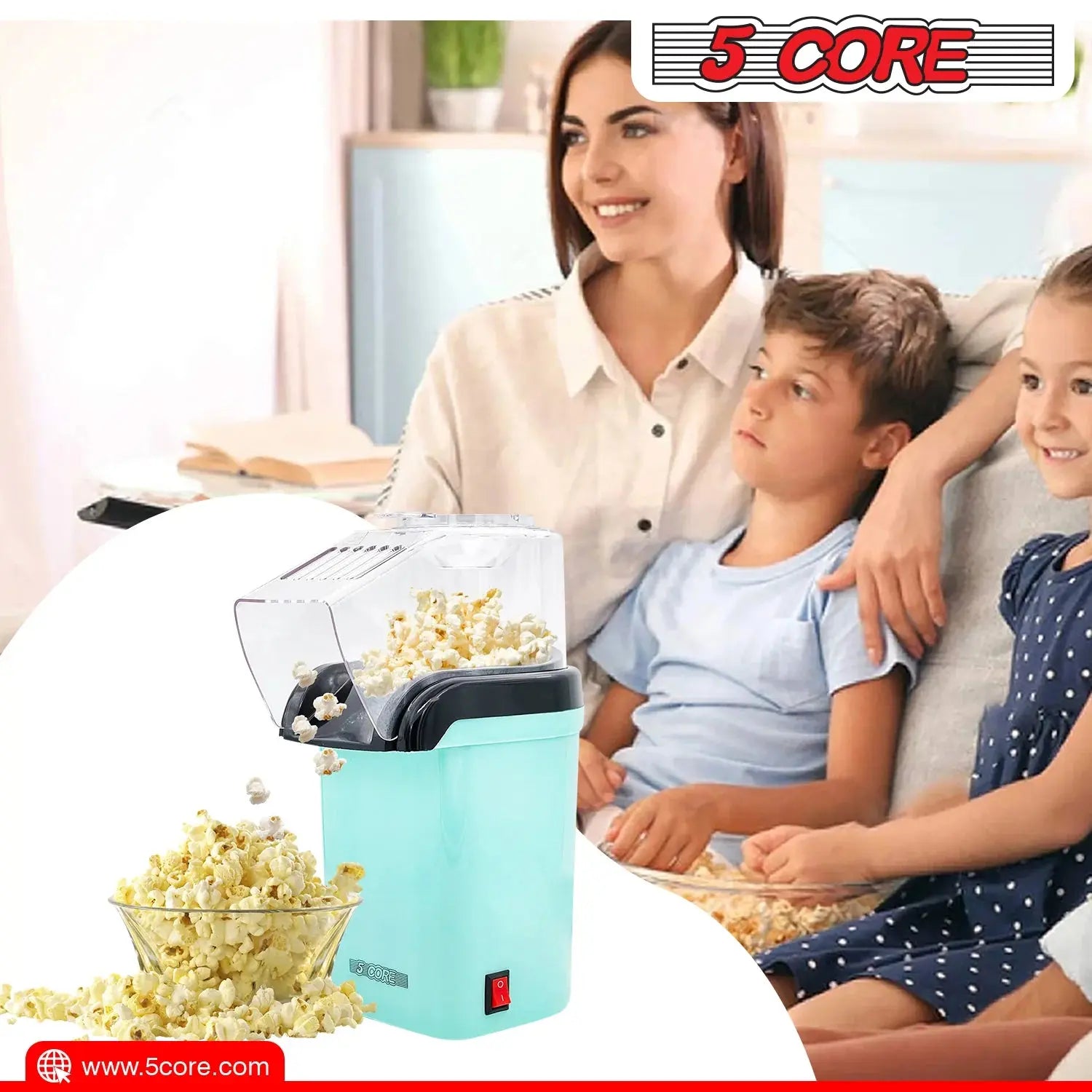 5 Core Popcorn Machine Hot Air Electric Popper Kernel Corn Maker Bpa Free No Oil POP G