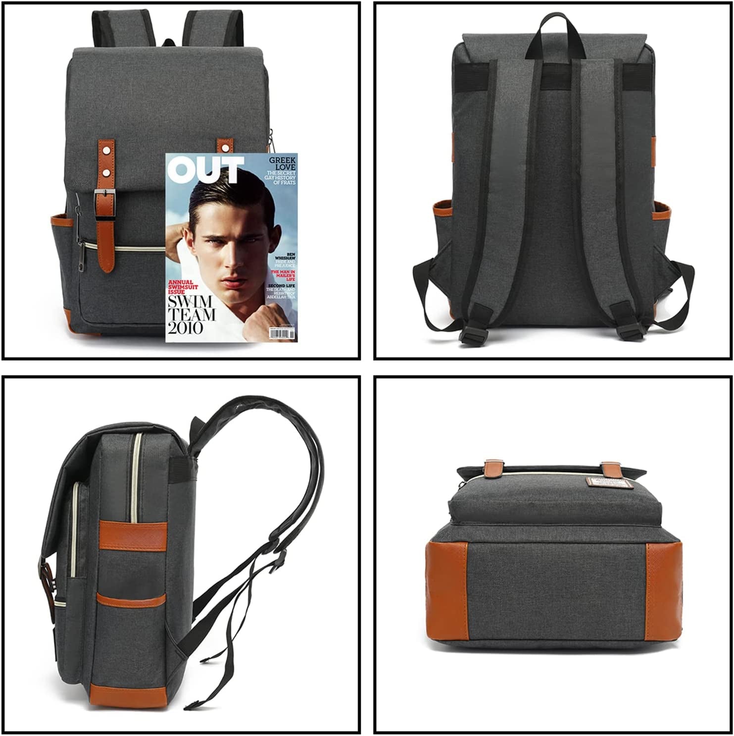 Slim Business Laptop Backpack Casual Daypacks College Shoulder Bag for Men Women, Tear Resistant Unique Travelling Backpack Fits up to 15.6 Inch Laptop in ‎Charcoal Black