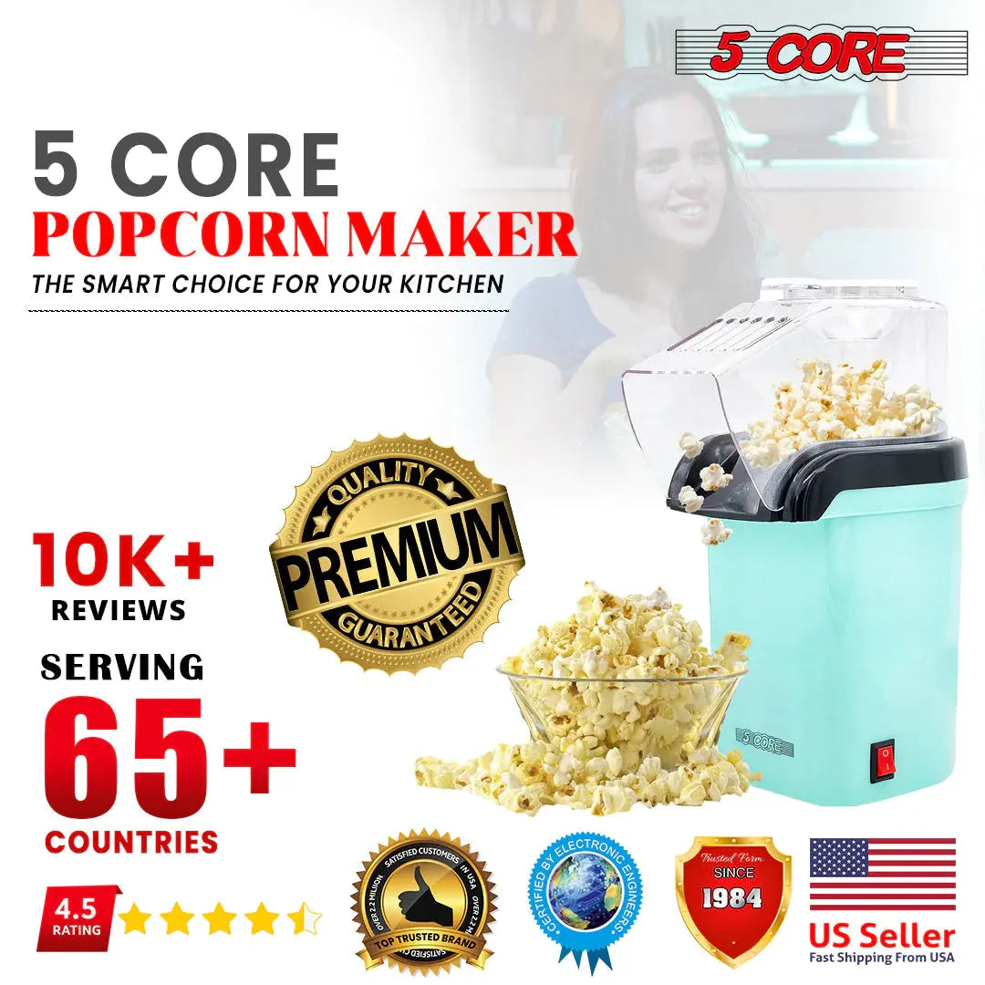 5 Core Popcorn Machine Hot Air Electric Popper Kernel Corn Maker Bpa Free No Oil POP G