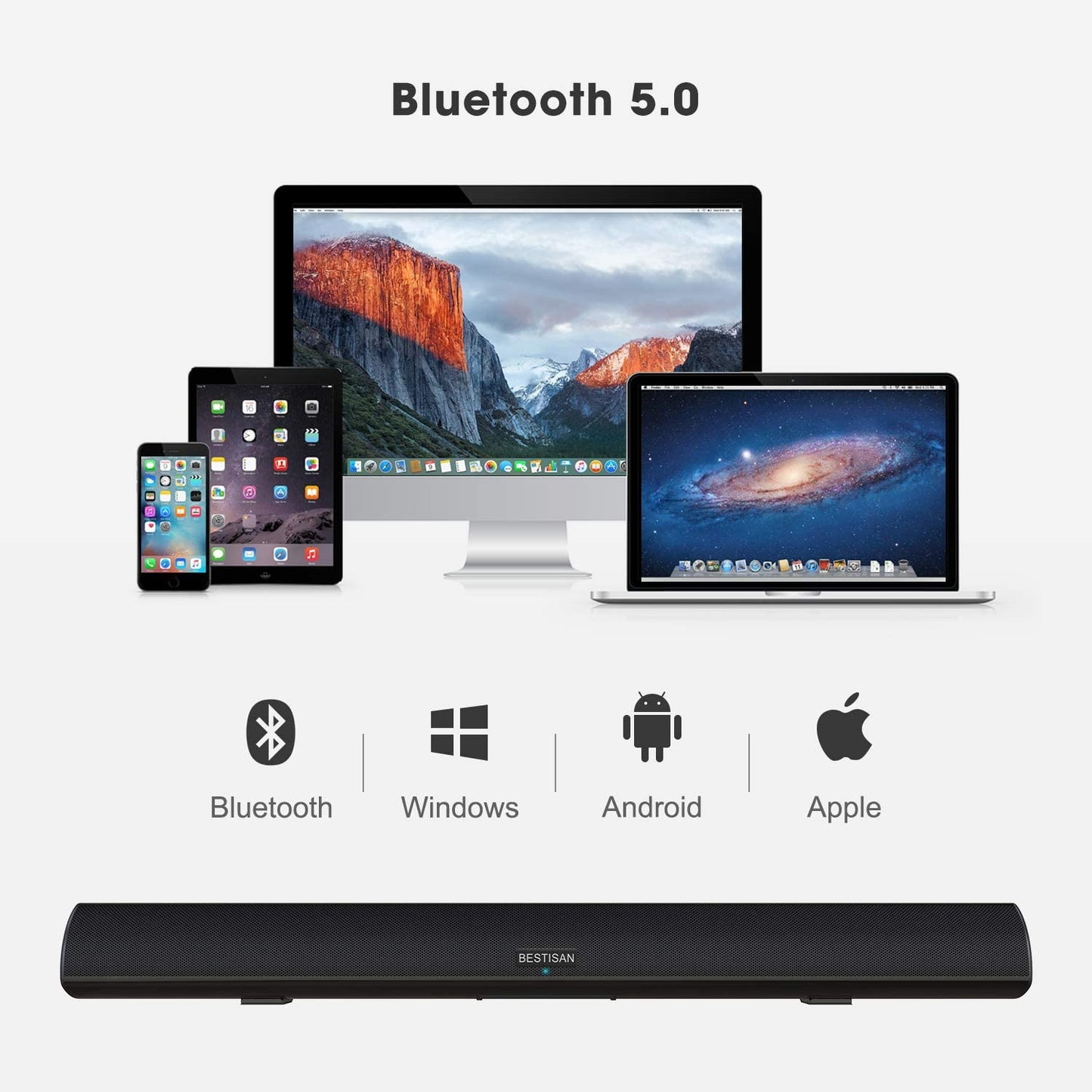 Sound Bar, 100Watt Soundbar for TV, Wired & Wireless Bluetooth 5.0 Sound Bar(40 Inch, 6 Drivers, Optical, HDMI-ARC)