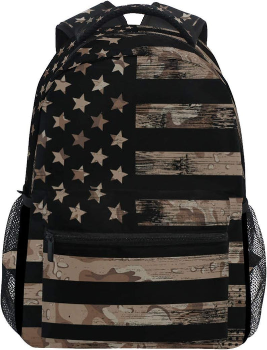 American USA Flag Desert Camouflage Backpack Best Suitable for under 13 Boys Kids Girls School Laptop Ipad Tablet Travel School Bag with Multiple Pockets