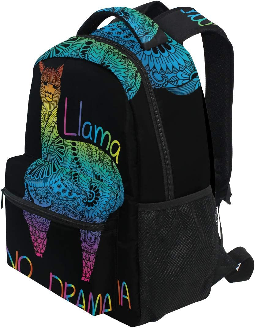 Rainbow Llama No Drama Boho Backpack for Kids Boys Girls Student Laptop Ipad Tablet Travel School Bag with Multiple Pockets