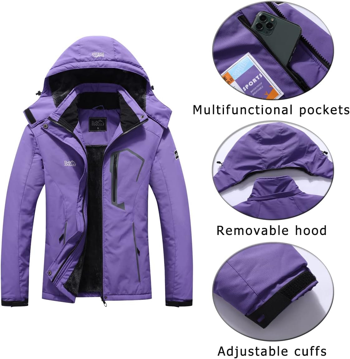 Women'S Ski Jacket Warm Winter Waterproof Windbreaker Hooded Raincoat Snowboarding Jackets