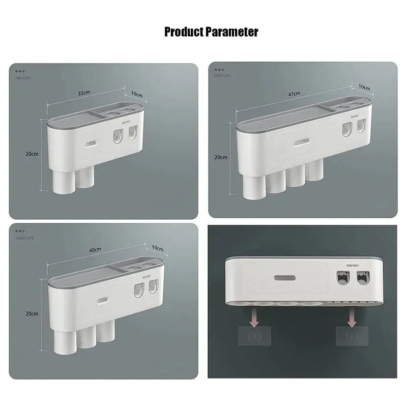 Magnetic Adsorption Toothbrush Holder Waterproof Storage Box 2/3/4 Cup Toothpaste Dispenser Wall Mounted Bathroom Accessories