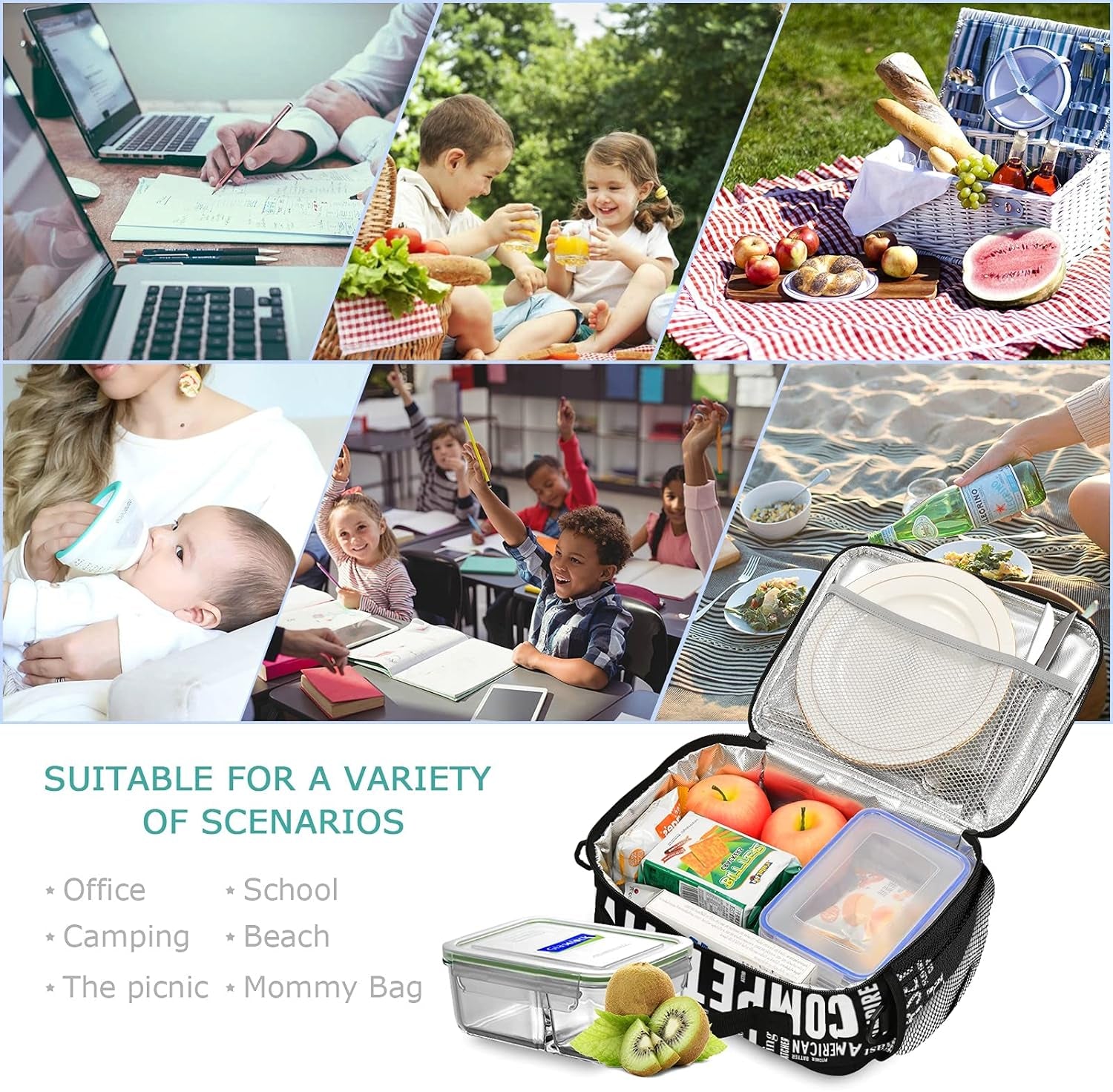 Baseball Lunch Bag Insulated Softball Sport Lunch Box Cooler Bag Cooling Tote Food Container for Men Women Kids