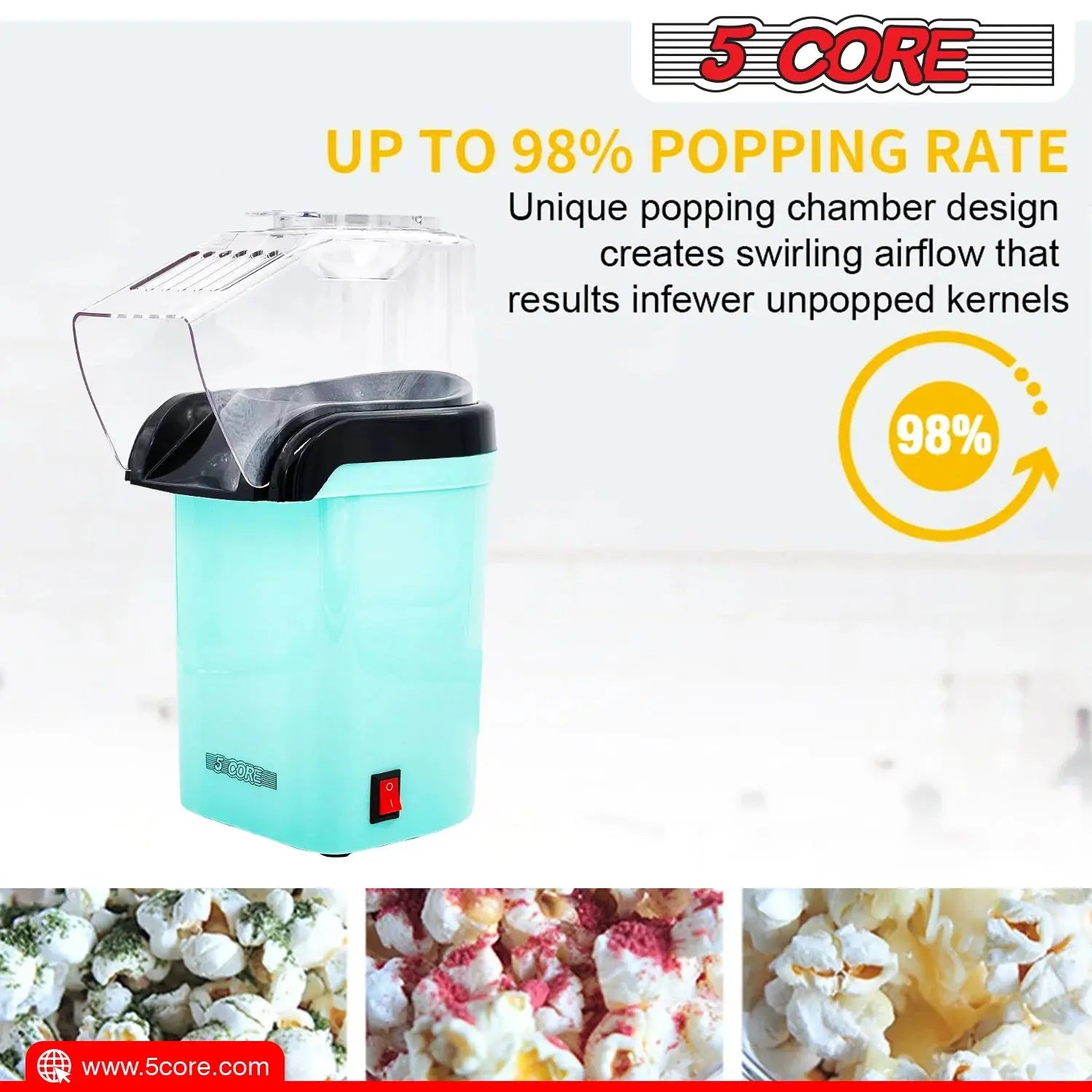 5 Core Popcorn Machine Hot Air Electric Popper Kernel Corn Maker Bpa Free No Oil POP G