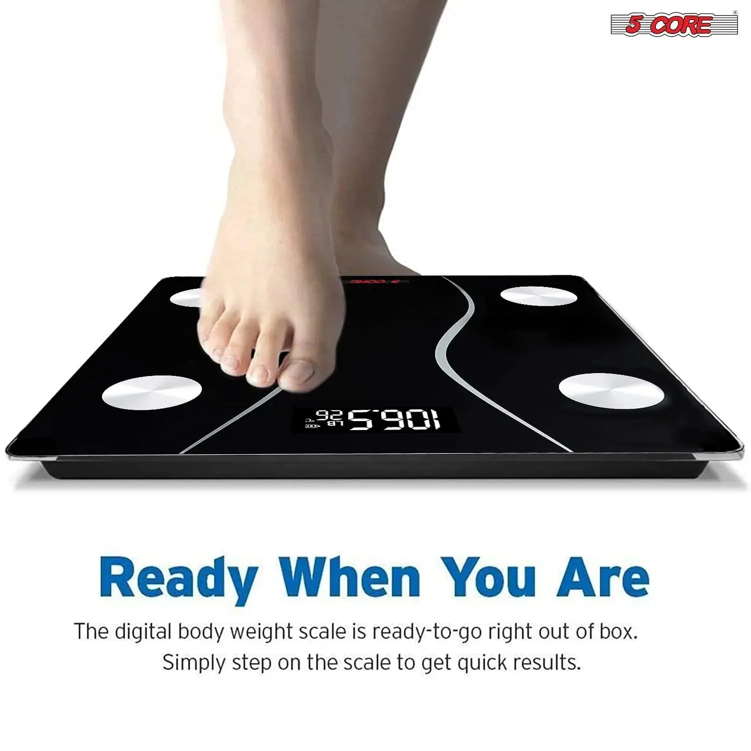 5 Core Digital Scale for Body Weight, Precision Bathroom Weighing Bath Scale, Step-On Technology, High Capacity - 400 Lbs. Large Display, Batteries Included BS 01 B BLK