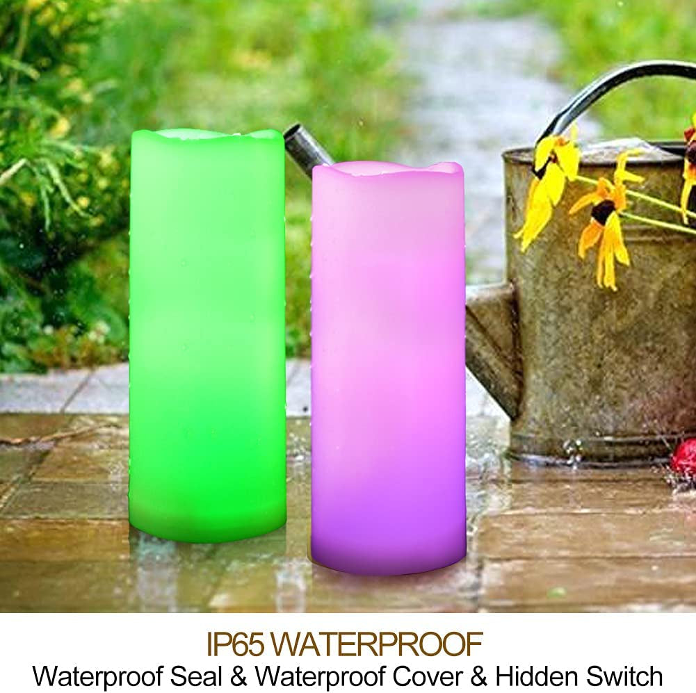 2-Pack Multicolor 3X8 LED Candles Outdoor - Unscented IP65 Waterproof Battery Powered Flameless LED Pillar Candles with Remote and Timer - Battery Operated Flameless Candles Color Changing