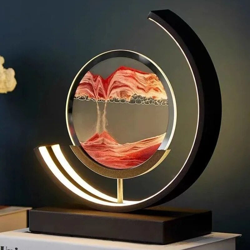 LED Quicksand Painting Hourglass Art Unique Decorative Sand Painting Night Light Bedroom Decoration Glass Hourglass Table Lamp