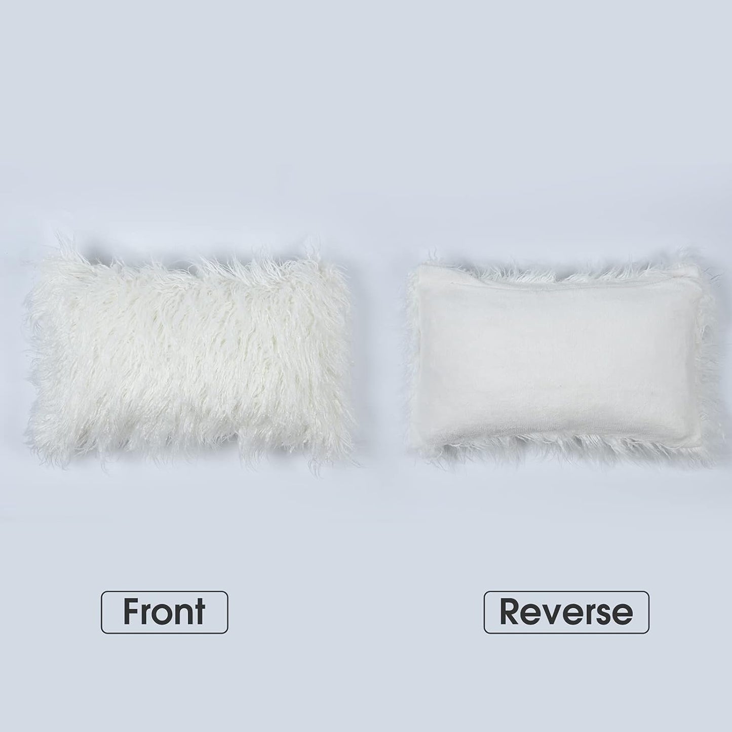 Faux Fur Lumbar Pillowcase, 1-Packed, Decorative Fluffy Throw Pillow Cover 12 X 20 Inches, Luxury Rectangular Cushion Cover for Bed Couch Sofa Living Room, White